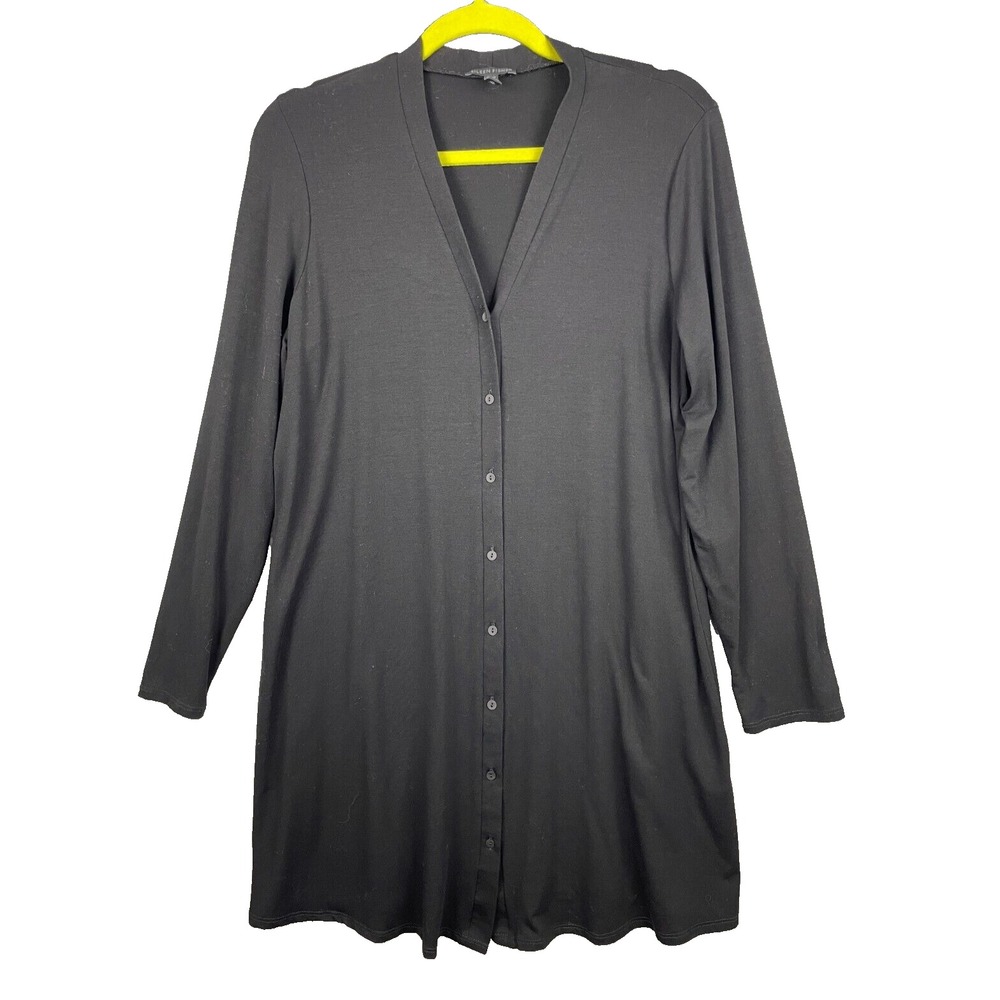 Eileen Fisher Button Up Dress Size Medium Black Long Sleeve Quiet Luxury Lyocell